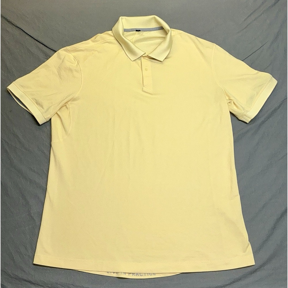 Lululemon Polo Shirt Mens Large Yellow Short Sleeve Athletic Golf Performance